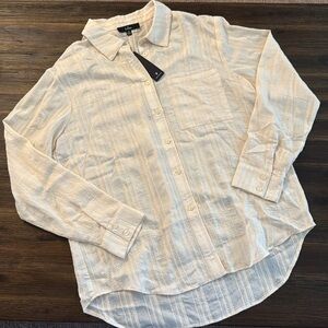 Lulus Relaxed Chic Cream Striped Textured Button-Up Top Medium NWT